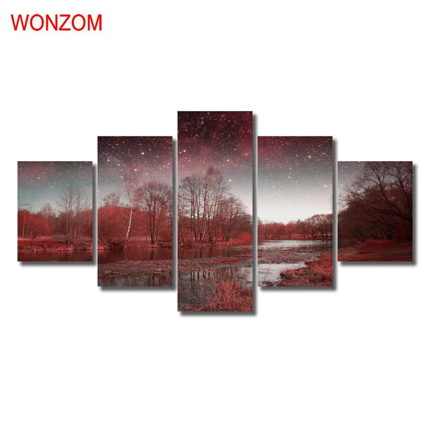 WONZOM Sunrise Waterfall холст картины 5 шт. настенные художественные HD плакаты современные