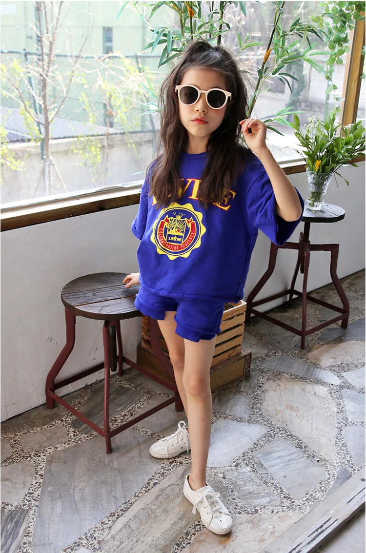 Летний костюм для девочек 2019 комплект детской одежды подростков повседневный 6 8