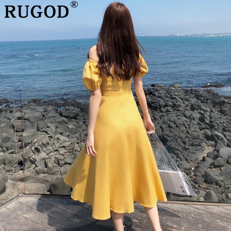 Женское длинное платье RUGOD облегающее трапеция с рукавами фонариками в Корейском