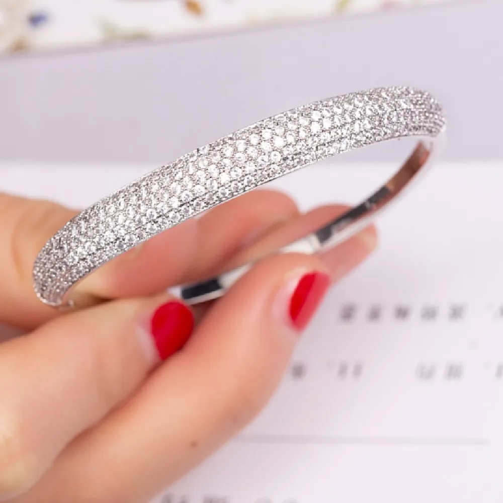 

Luxury bracelet painting full White stone bangles for women wedding Simulated Diamond white Gold filled Engagement accessaries