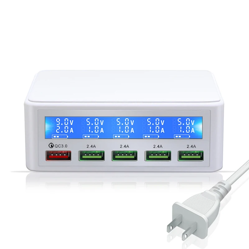 5 портов LCD USB QC 3 0 быстрое зарядное устройство 5V 10A AC 100 240V напряжение тока дисплей