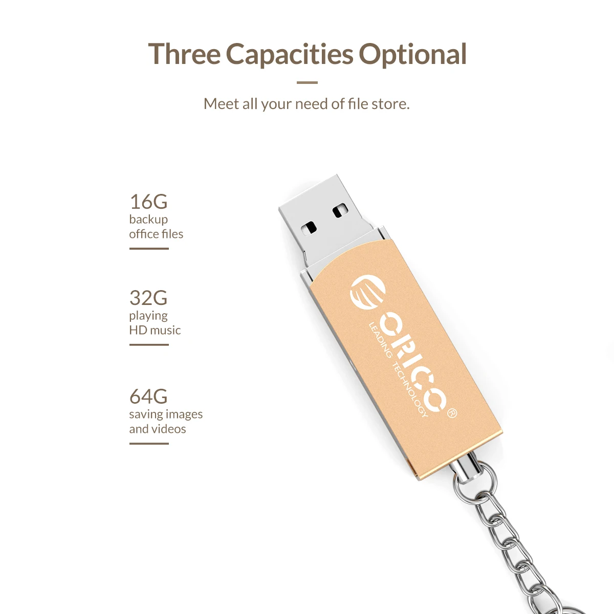 ORICO 64GB 32GB 16GB U disk USB Flash Drive USB2.0 Pendrive with Key Ring Support For Mobile Phone Computer