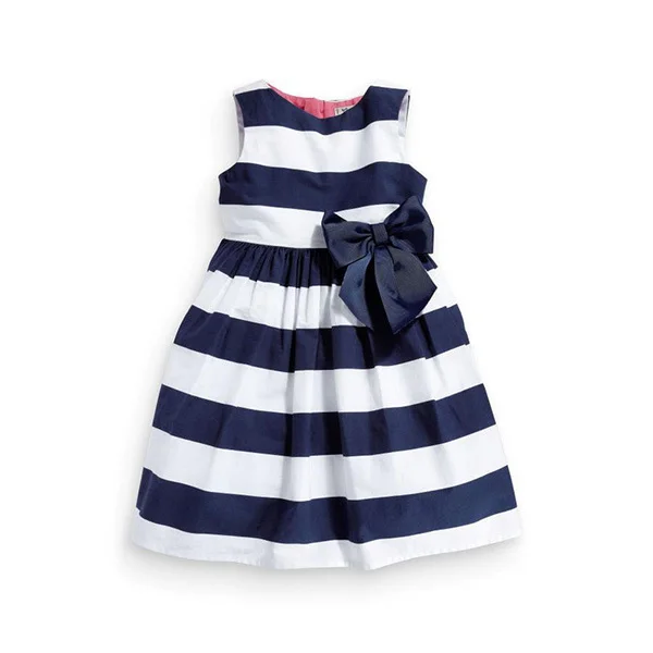 Kid Baby Girls Dress Summer Sleeveless One Piece Blue Striped Bowknot Tutu baby girls clothes | Детская одежда и обувь