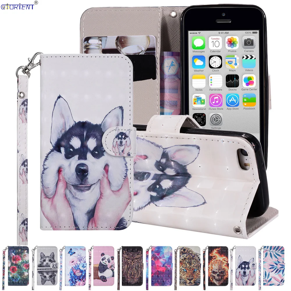Flip Case For Apple iPhone SE 5S 5 Stand Wallet Cover iPhone5 iPhone5S iPhoneSE 3D Painting Leather Cases Card Slot Phone Bag |