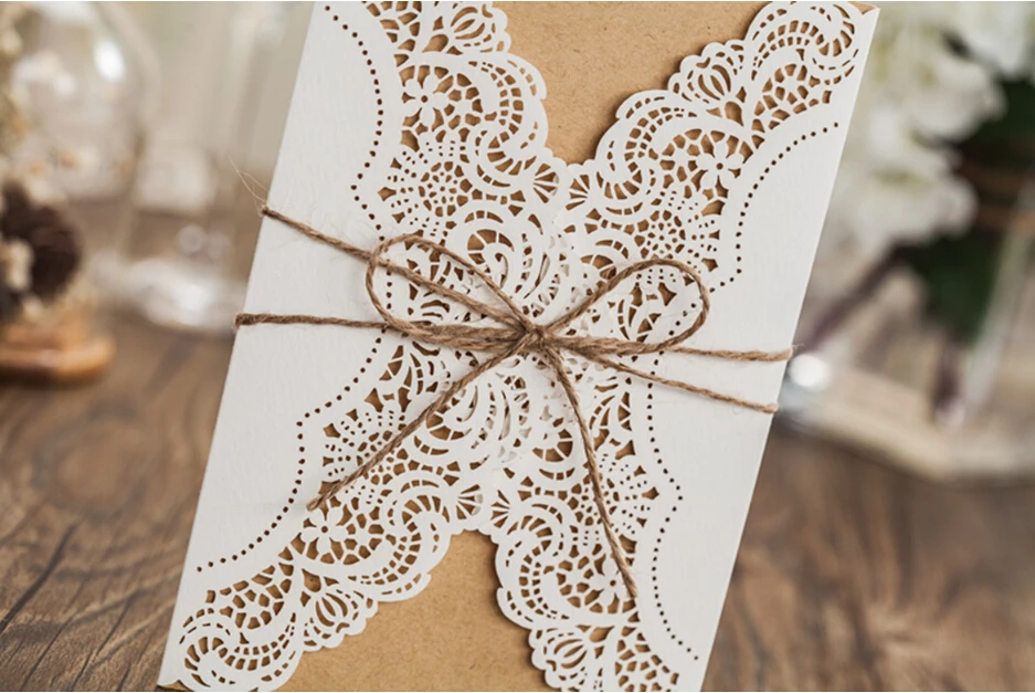 Винтаж свадебные приглашения лазерная резка День рождения Брак Приглашения