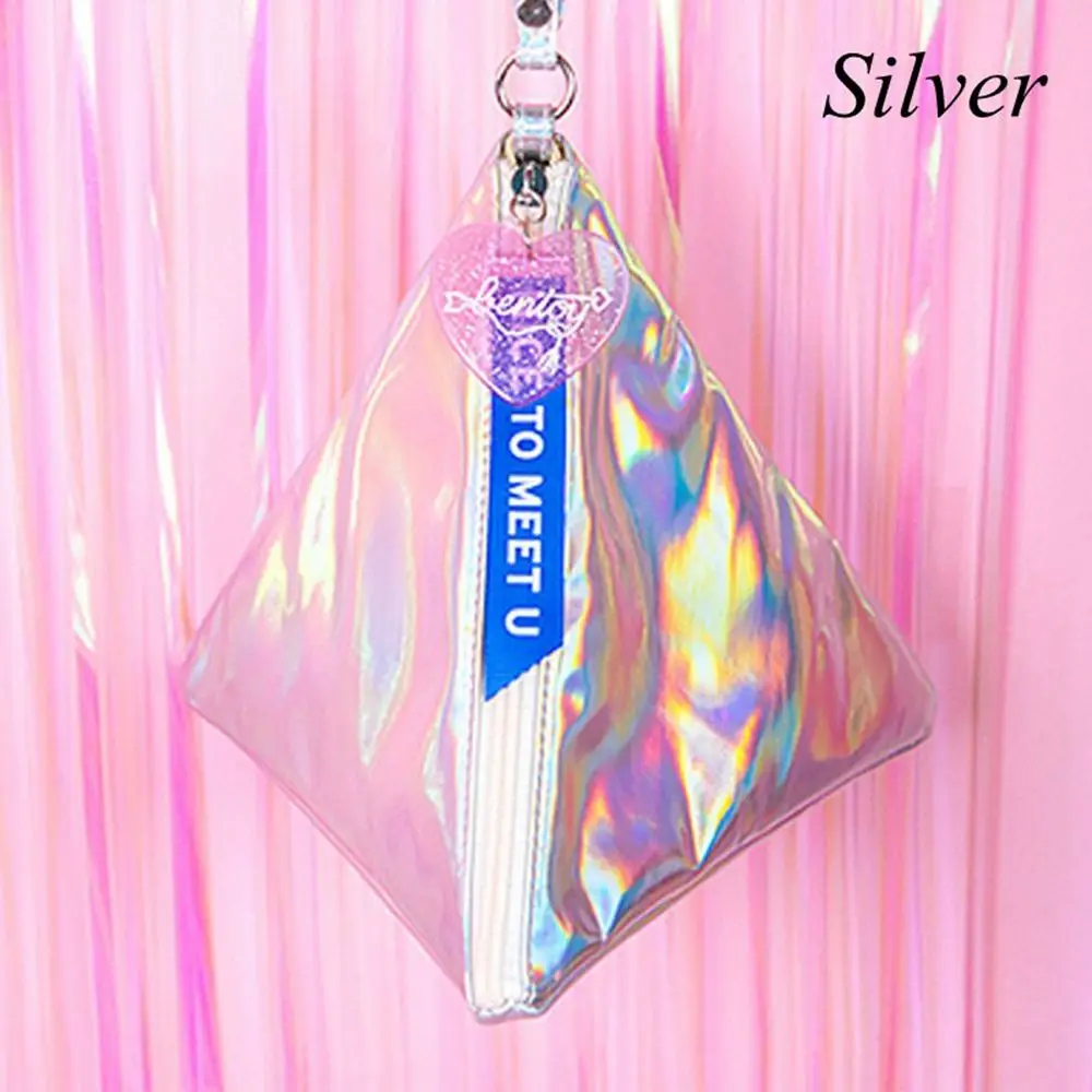 silver Модная женская сумка треугольной формы с блестками, красивая сумка для макияжа, лазерная сумка на молнии, мини кошелек, высокое качество, кошелек, 3 вида цветов - Цвет: silver