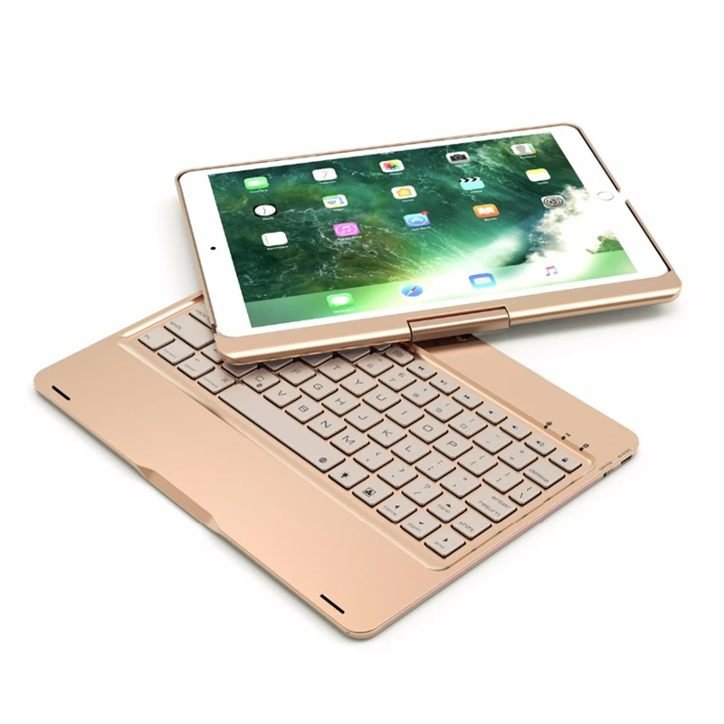 Алюминиевый Чехол NTSPACE для iPad 5 / 6 Air 2 с подсветкой беспроводная клавиатура синими