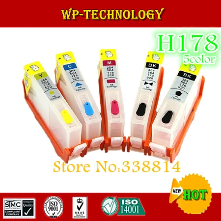 Пустой картридж для HP 178 5 цветов C6380 C6300 C5300 C5383 C5380 C6383 D5460 с постоянными чипами |