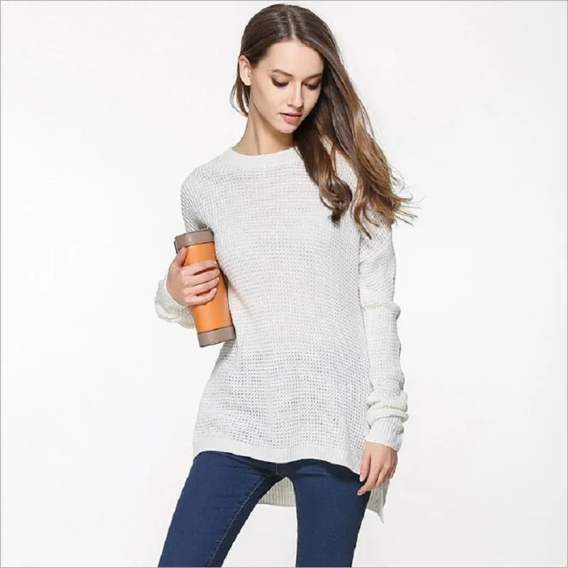 MOXFCIZO Sweater Shirt Women Jumper 2017 Spring Oversized Long Sleeve Knitwear Blue Loose Female Pullover | Женская одежда
