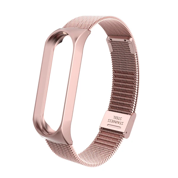 Rose pink Ремешок для Mi Band 4 3 металлический ремешок из нержавеющей стали для Mi Band 4 3 ремешок совместимый браслет для Miband 4 3 браслеты Pulseira - Цвет: Rose pink