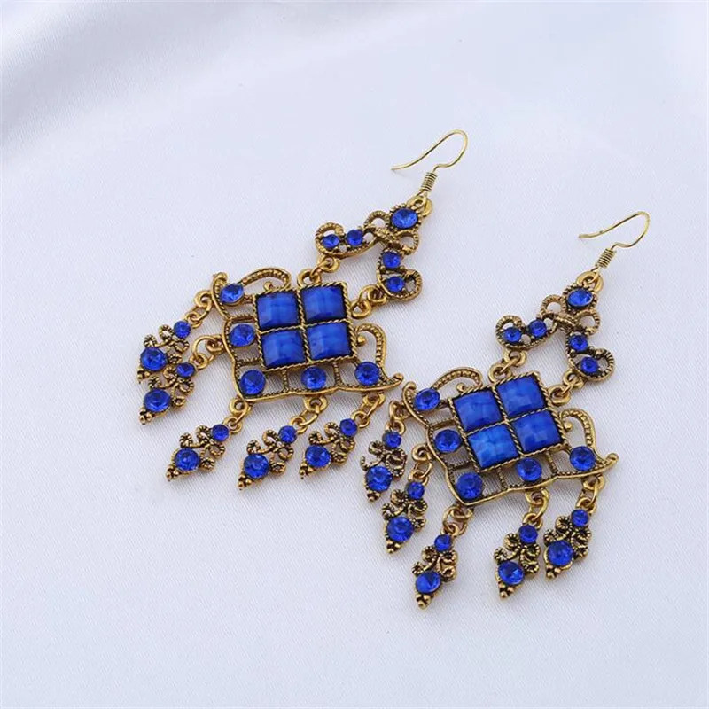 Fashion Colorful Hollow Flower Big Rhinestone Drop Earrings For Women Chic Statement Jewelry Retro Gold Color Crystal Earring | Украшения и