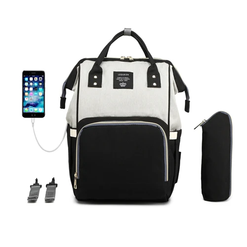 LMPB45-huihei(U2g) Lequeen Mummy Backpacks Multifunctional Baby Diaper Bags with USB hooks Mommy Nappy Maternity Backpacks LMPB45 - Цвет: LMPB45-huihei(U2g)