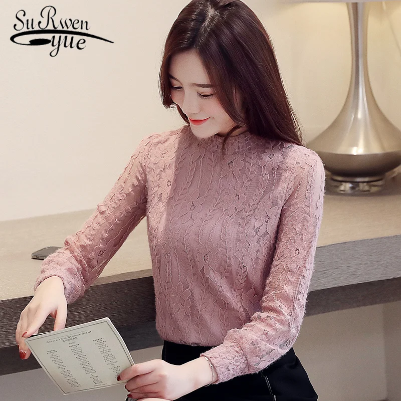 Женские кружевные блузки с длинным рукавом весна 2020 новые модные однотонные