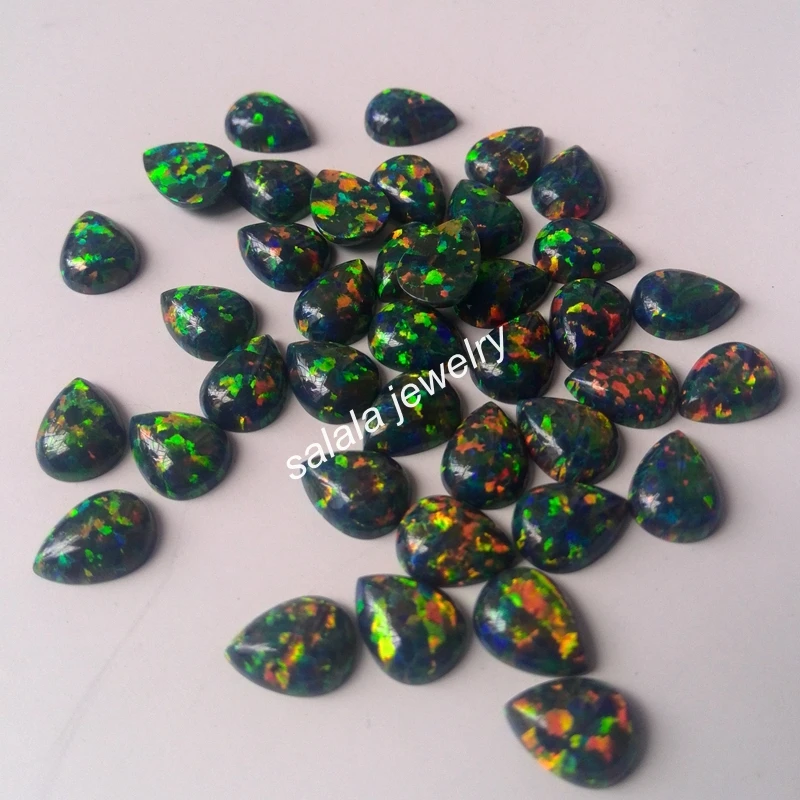 

50pcs/Lot Free Shipping 6x8mm Pear Opal,Synthetic Black Fire Opal Stone,Pear Cabochon Opal for Body Piercing Jewelry