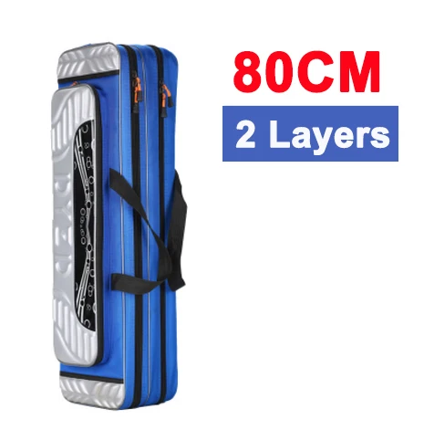 80cm 2 Layers Blue Утолщенная сумка для рыбалки 80-120 см с ремнем, многоцелевой холщовый материал, водонепроницаемая прочная сумка для удочки, рыболовные снасти - Цвет: 80cm 2 Layers Blue