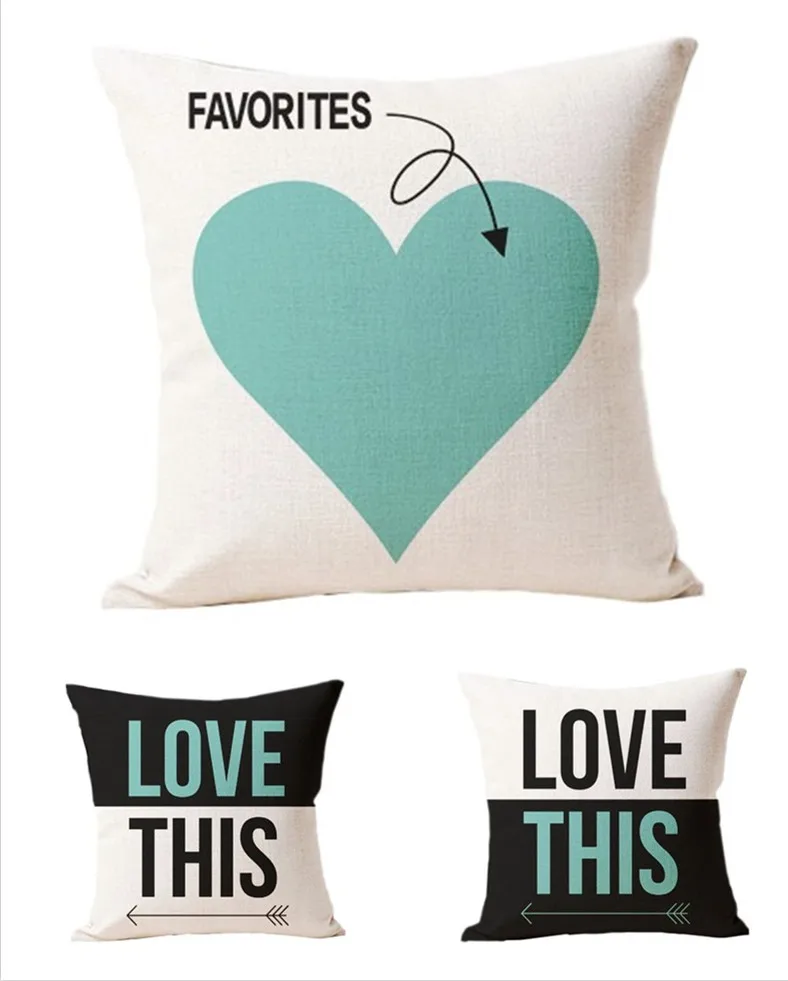 Бесплатная доставка подушка из льна и хлопка с синими сердечками для украшения