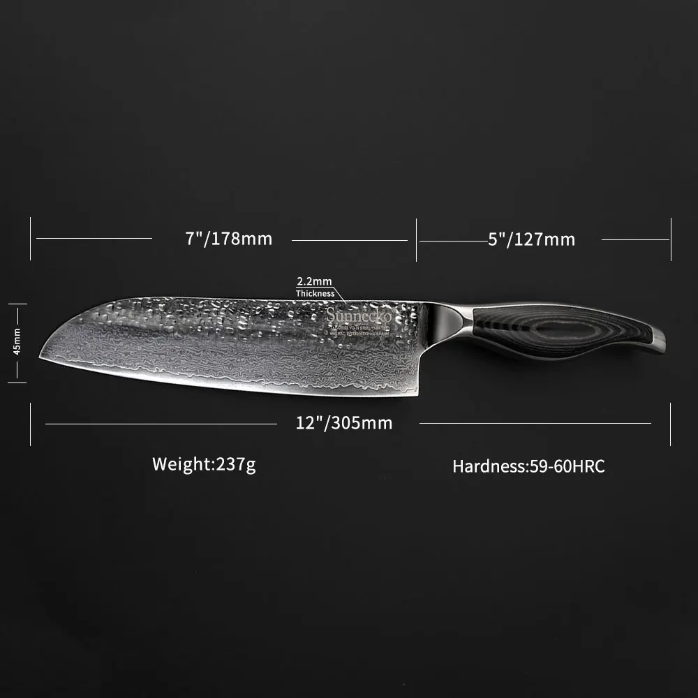 

Sunnecko 7"inch Santoku Knife Chef Kitchen Knives Japanese Damascus VG10 Steel Razor Sharp Blade Pakka Wood Handle Cutting Tools
