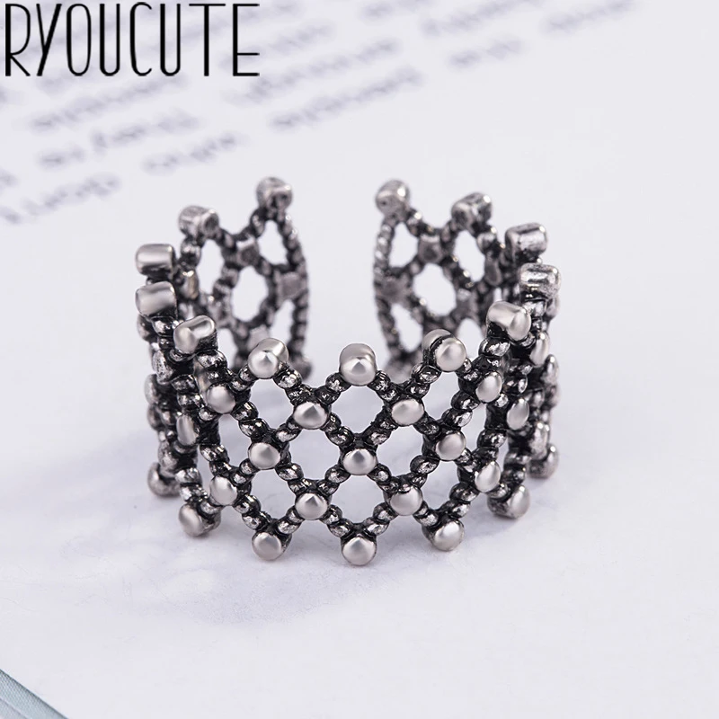 2019 Bijoux серебряный цвет большие полые кольца для женщин подарок дам регулируемый