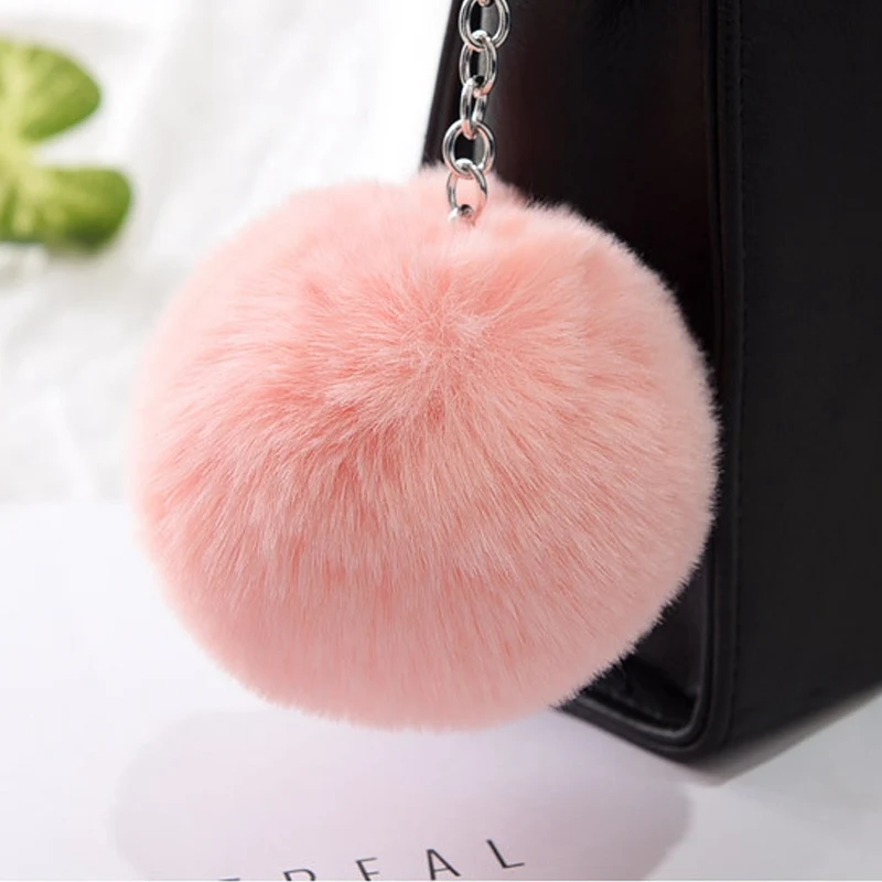 Han pink 30 цветов пушистый мех помпон брелки мягкий искусственный мех кролика рекс мяч автомобильный брелок помпон Брелки для женщин сумка Подвеска ювелирные изделия Diy - Цвет: Han pink