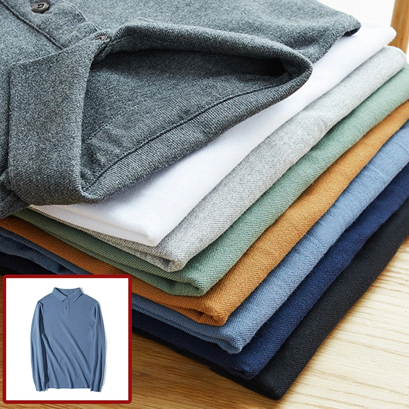 Мужская Однотонная футболка поло 6XL Повседневная из 100% хлопка с длинным рукавом