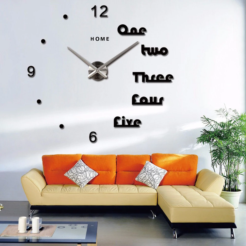 

Large Wall Clock Mute Oversize Digital Clocks for Living Room Acrylic 3D DIY Wall Sticker Home English Letter Oversize Clock