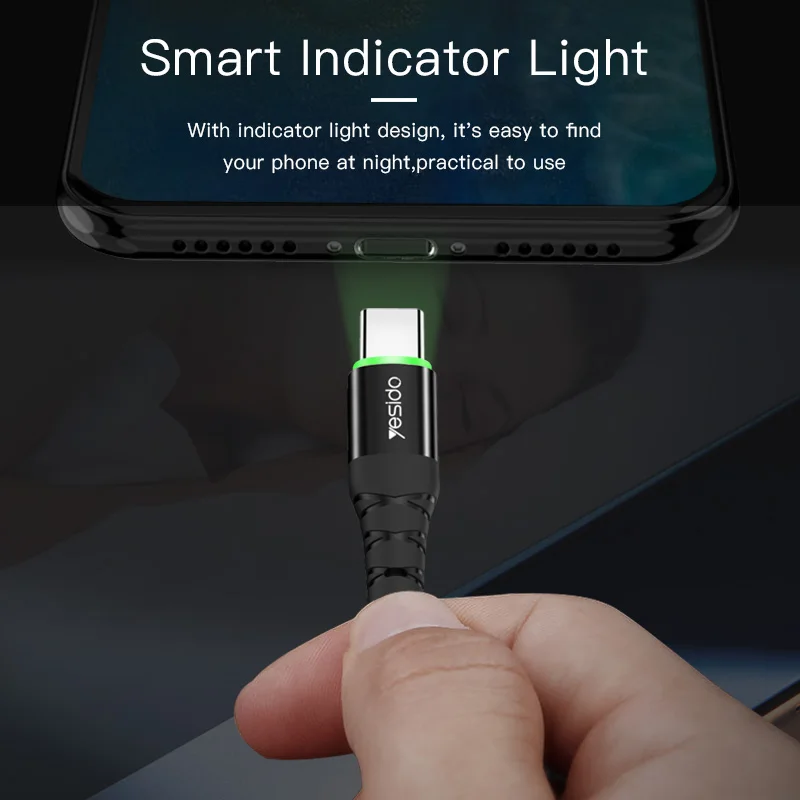 Yesido CA35 двусторонний кабель с разъемом USB Type-C для Samsung S10 S9 S8 Plus Note 9 C зарядное