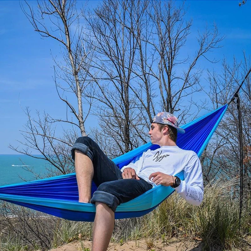 

Acehmks Nylon Folding Hammock Ultralight Parachute Camping Swing Color Red Green Blue Orange With 2 Tree Straps Double XXXL Size