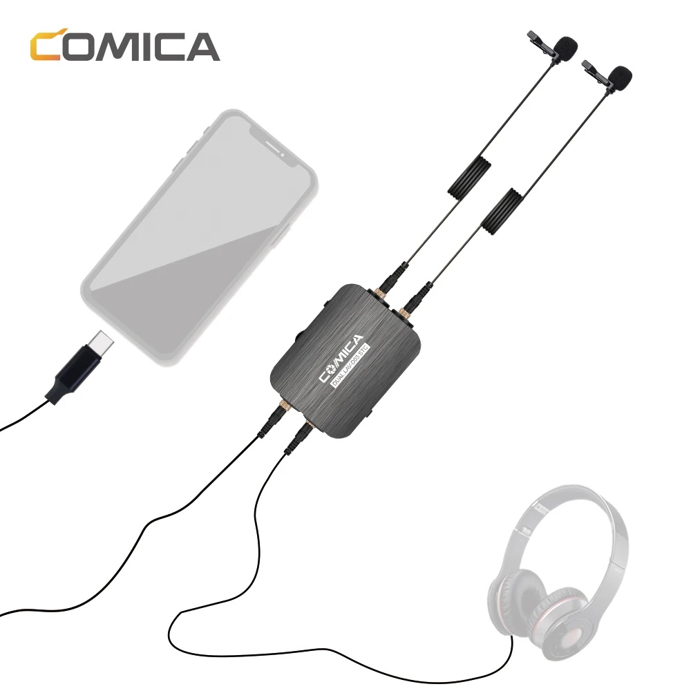 

Всенаправленный петличный микрофон CoMica с двумя головками, со съемным зажимом, с поддержкой питания, Type-C, для компьютера и телефона 3,5 мм