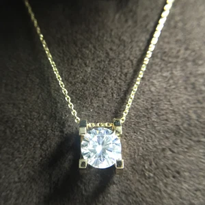 Женский кулон с цепочкой и муассанитом, ожерелье с круглым огранкой, цвет жёлтого и белого золота 14 к, 6,5 мм, карат, VVS1