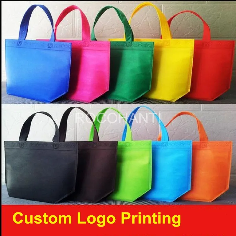 100PCS Non-woven Reusable Kids Carrying Shopping Grocery Tote Bag for Party Favor Gift Retail Packaging Bags custom logo printed