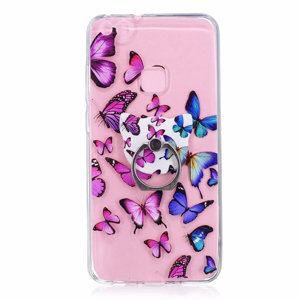 Case For Huawei P10 Lite Phone Protective Cases Soft Transparent Silicone Finger Ring Back Cover |