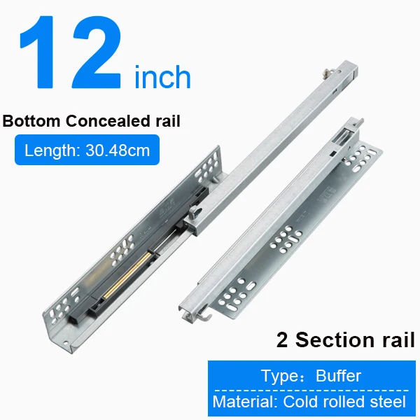 12inch(300mm) Нижнее крепление для ящика потайные двухсекционные мягкие закрывающиеся направляющие для кухонного шкафа - Цвет: 12inch(300mm)