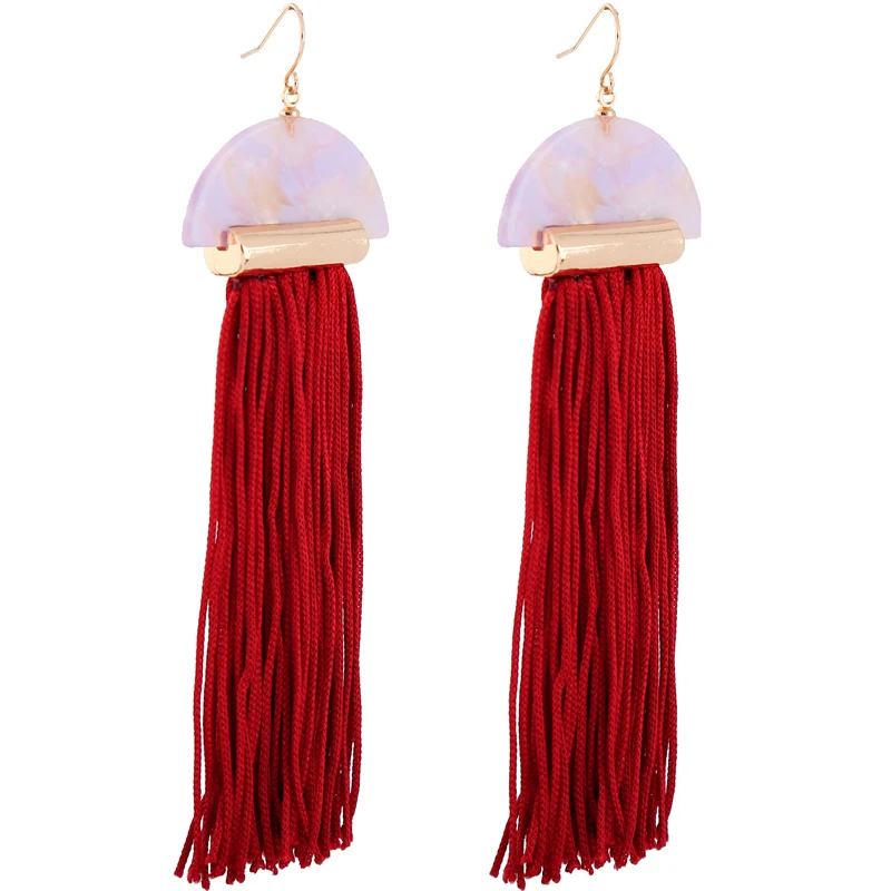 Женские Висячие серьги Banny розовые в богемном стиле с длинной кисточкой