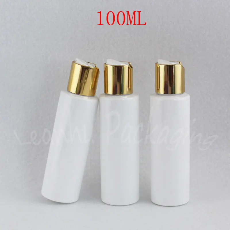100ML White Plastic Bottle With Disc Top Cap ,100CC Lotion/Toner Bottle , Empty Cosmetic Container , Makeup Sub-bottling