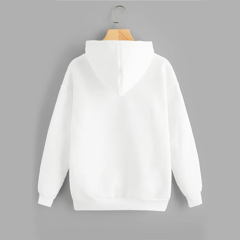 Dotfashion, белая толстовка с капюшоном и вышитыми буквами, на шнурке, с карманом, для женщин, консервативный дизайн, осенние пуловеры с капюшоном, Весенняя Толстовка с длинным рукавом
