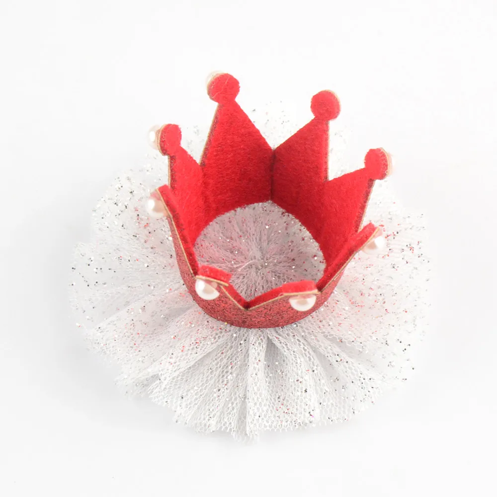 Золотая фетровая корона с белыми фатиновыми цветами незаконченная 1-я годовщина фотоаксессуара DIY ободок для волос GC05.