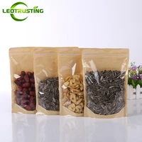 100pcs one side clear stand up kraft paper zip lock bag resealable snack coffee beans dates chocolate tea gift packaging pouches