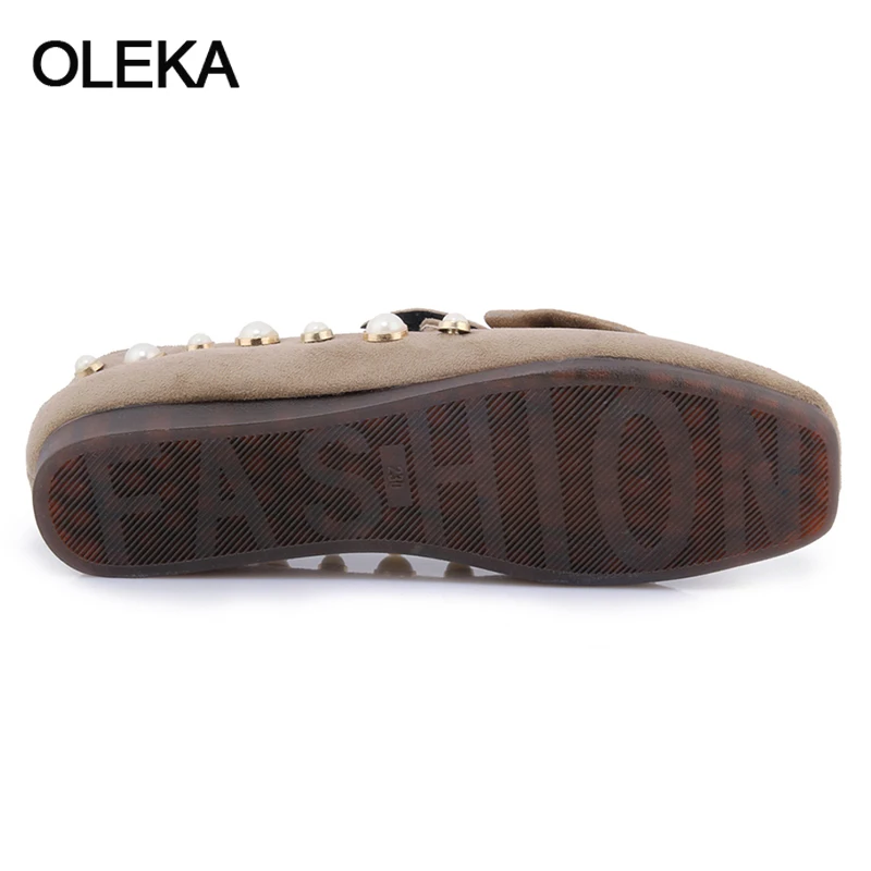 Oleka 2018 Newest Women Flats Square Toe Bow Tie Female Shoes Pearl Woman Plus Size 30-44 Black Red AC117 | Обувь