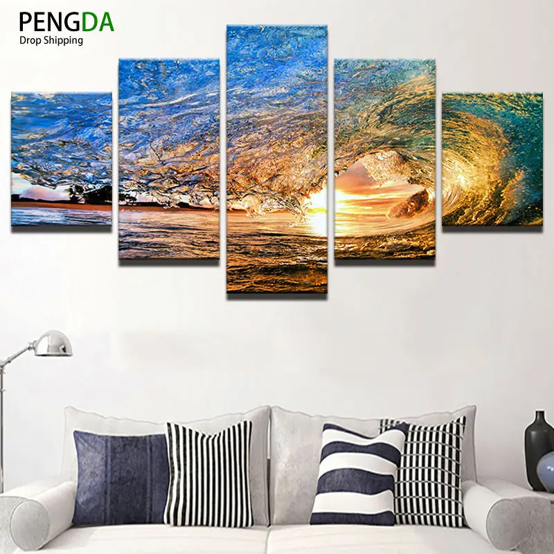 PENGDA Frames Abstract Canvas Painting 5 Panels Landscape Wall Art Oil Poster Modular Pictures For Living Room Home Decor | Дом и сад