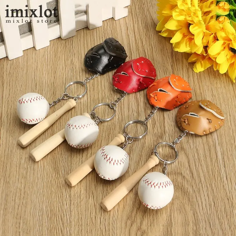 Imixlot 2pcs/lot Baseball Glove Wooden Bat Keychain Sports Car Key Chain Ring Gift For Man 4 Colors | Украшения и аксессуары
