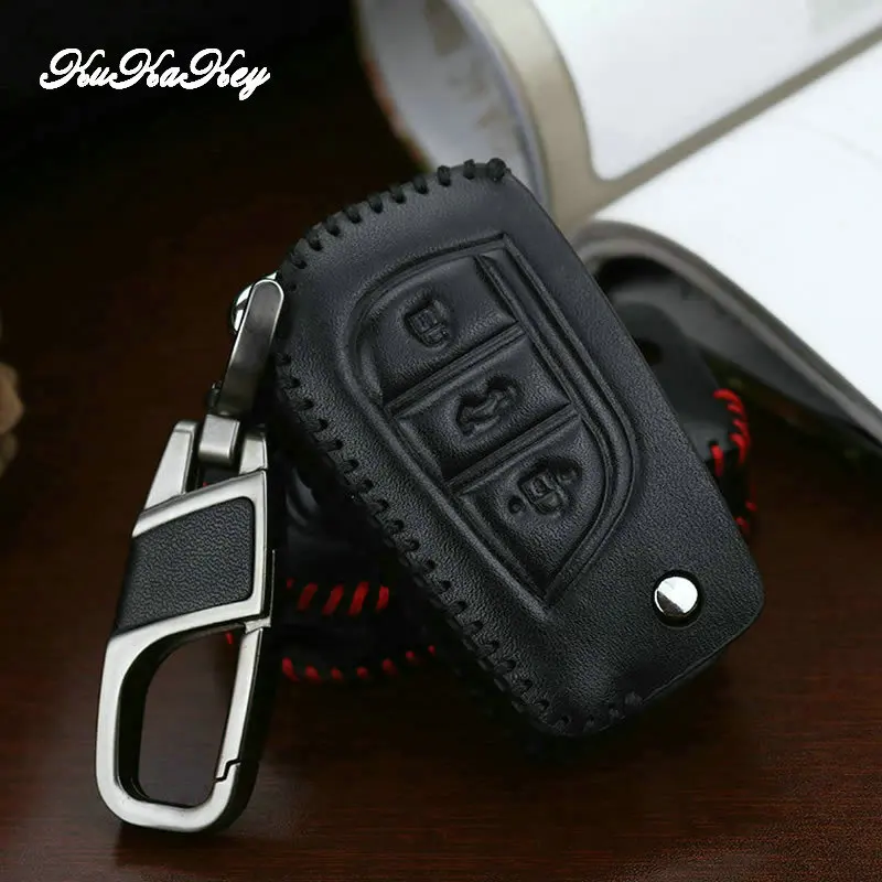 Кожаный чехол KUKAKEY для автомобильных ключей Toyota Hilux Corolla avensis Prado Fortuner RAV4 CHR
