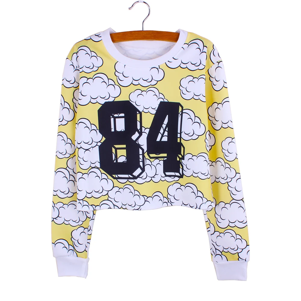 Женские укороченные свитшоты с принтом облаков и букв повседневный уличная