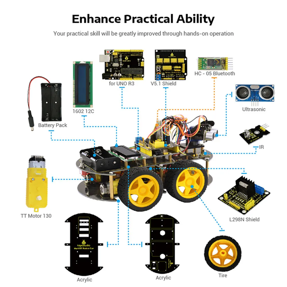 Keyestudio 4WD Bluetooth Мультифункциональный DIY умный автомобиль для Arduino робот