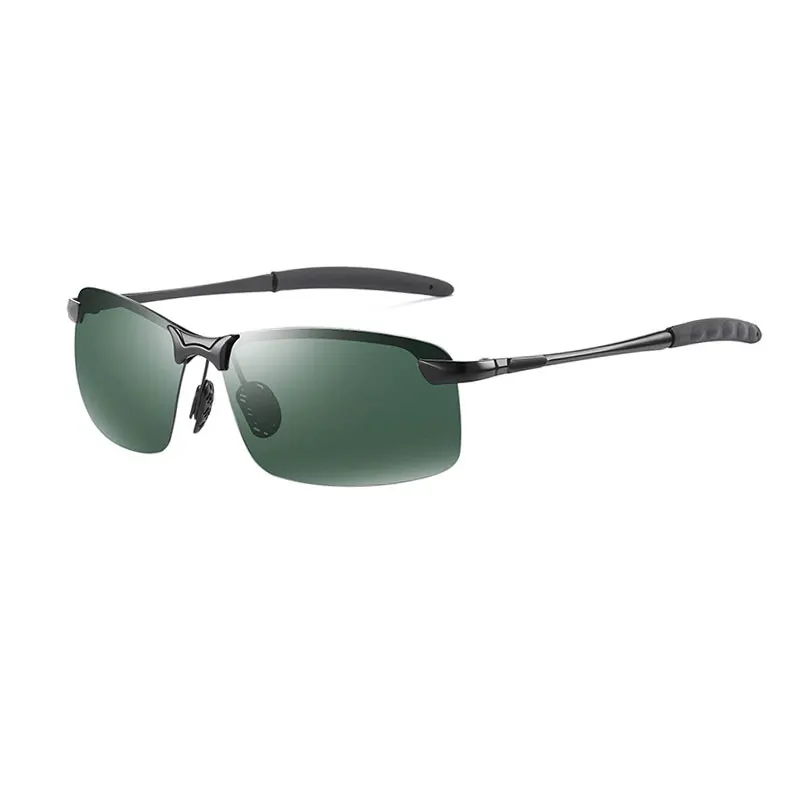 Black Dark Green HUHAITANG, квадратные поляризационные солнцезащитные очки, мужские, люксовый бренд, без оправы, для вождения, солнцезащитные очки, мужские, s, дизайнерские, летние, солнцезащитные очки для мужчин - Цвет линз: Black Dark Green