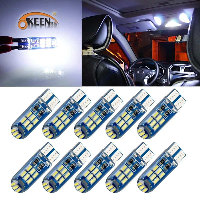 

OKEEN 10PCS Car T10 Led W5W Canbus 194 168 3014 15SMD Auto Interior License Plate Lamp Indicator Clearance Reading Light 12V