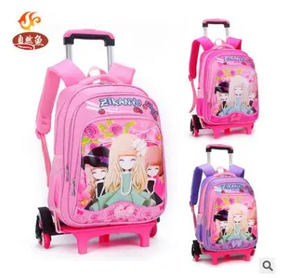 "Детский Школьный рюкзак на колесиках для девочек, детские чемоданы на колесиках, школьные портфели"