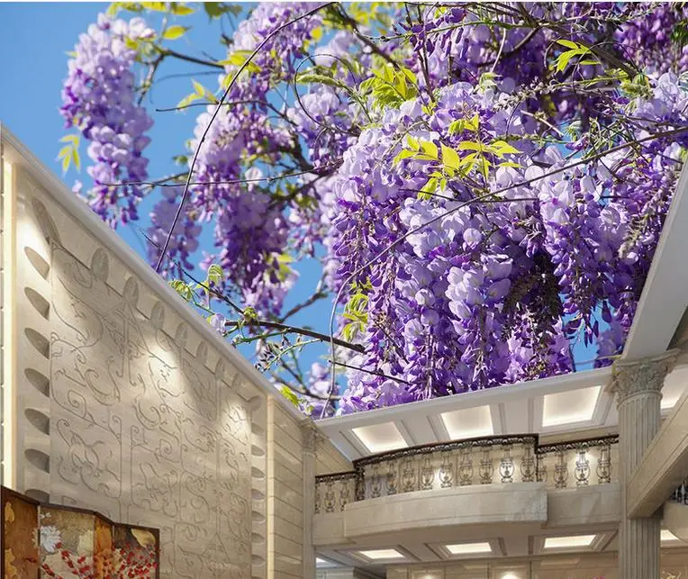 3d потолочные фрески на заказ обои с цветами голубое небо домашний декор