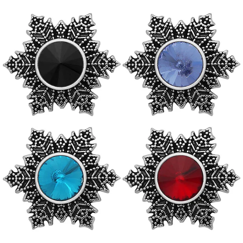 

New Beauty Snowflake pattern Colorful Rhinestone Christmas 18MM snap buttons fit snap jewelry wholesale KZ3227