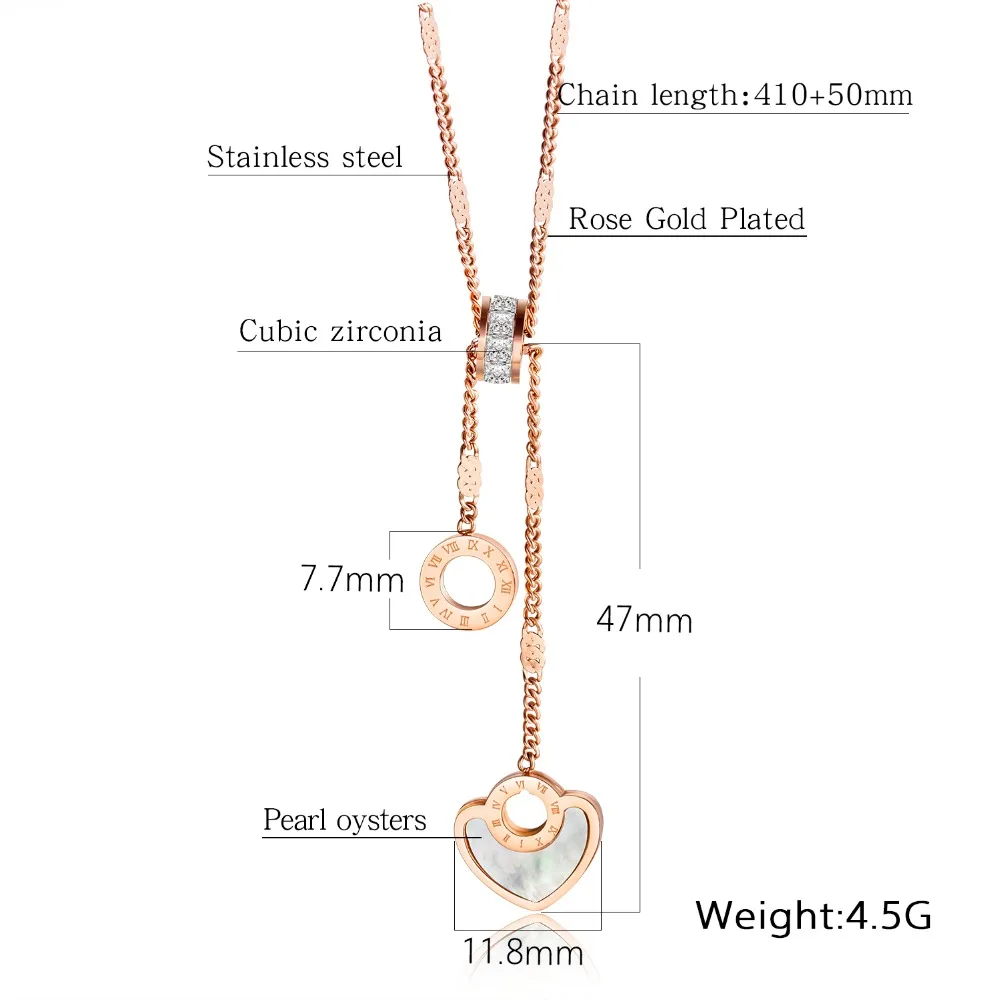 Мода сердце Роман круг инкрустация Цирконом Нержавеющая сталь белый и кулон