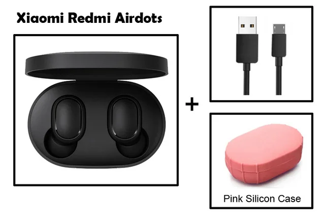 pink case cable Оригинальные наушники Xiaomi Redmi TWS Bluetooth 5,0, стерео наушники с басами и микрофоном, беспроводные наушники с управлением ии - Цвет: pink case cable